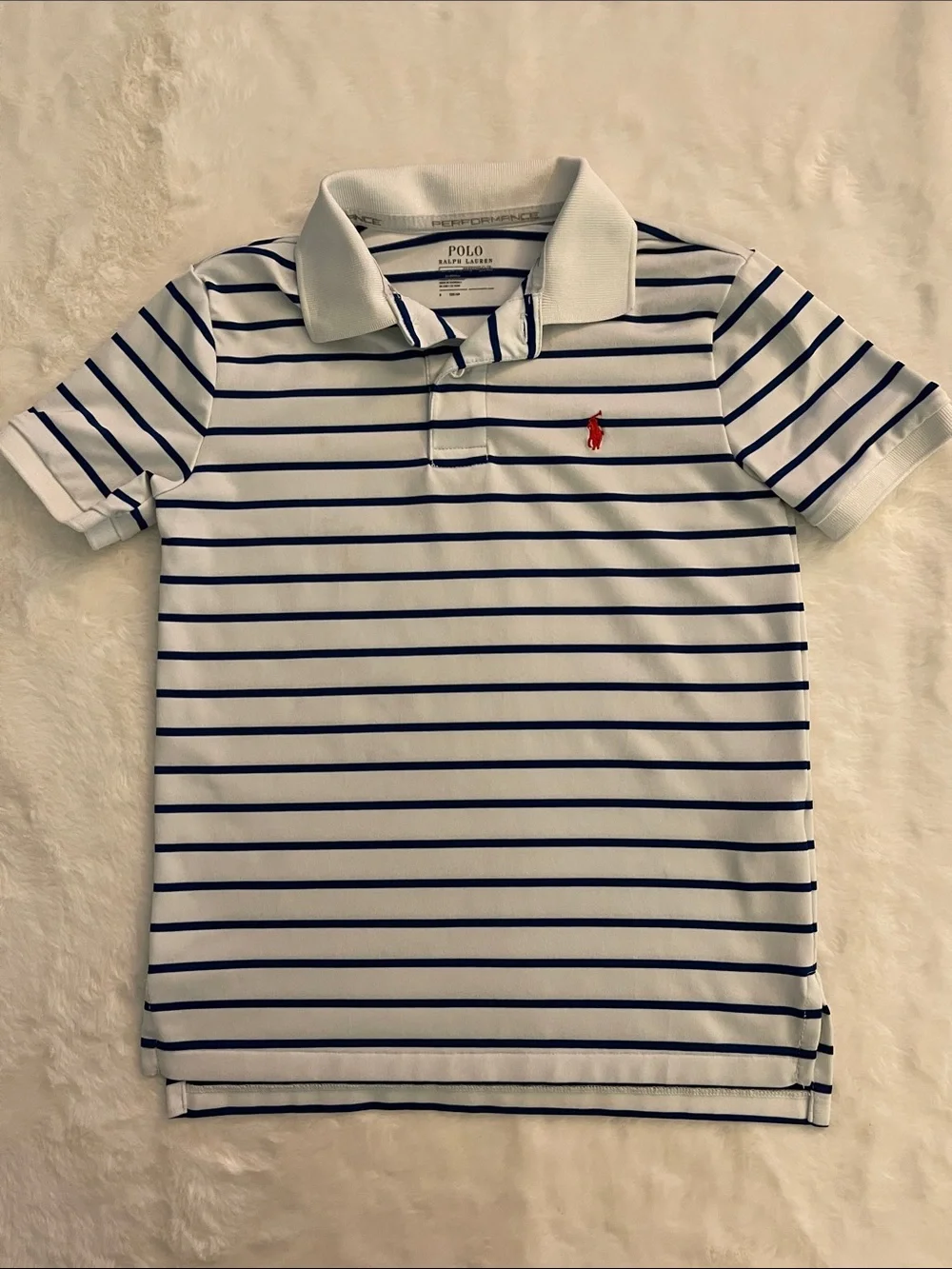 Polo Ralph Lauren Boys' White Navy Stripe Polo Shirt with Red Logo SZ 6